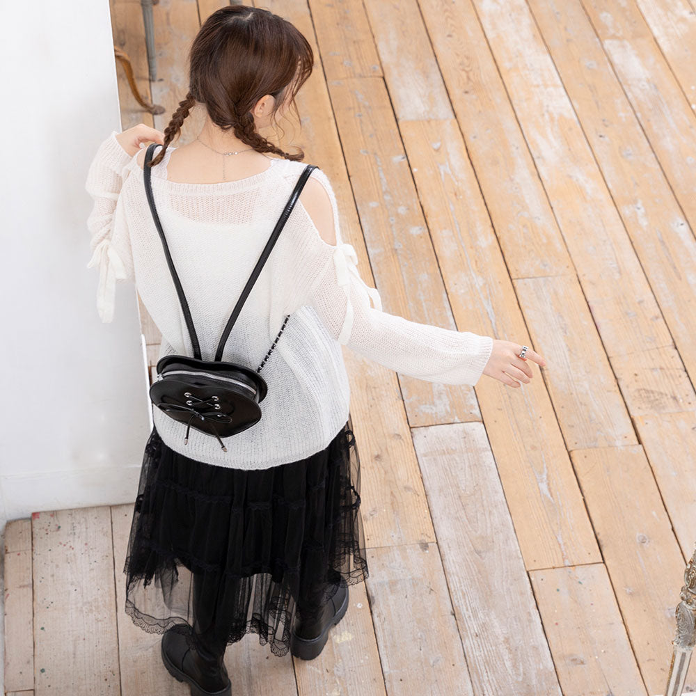 シルバーのみ999円セール】レースアップハートミニリュック