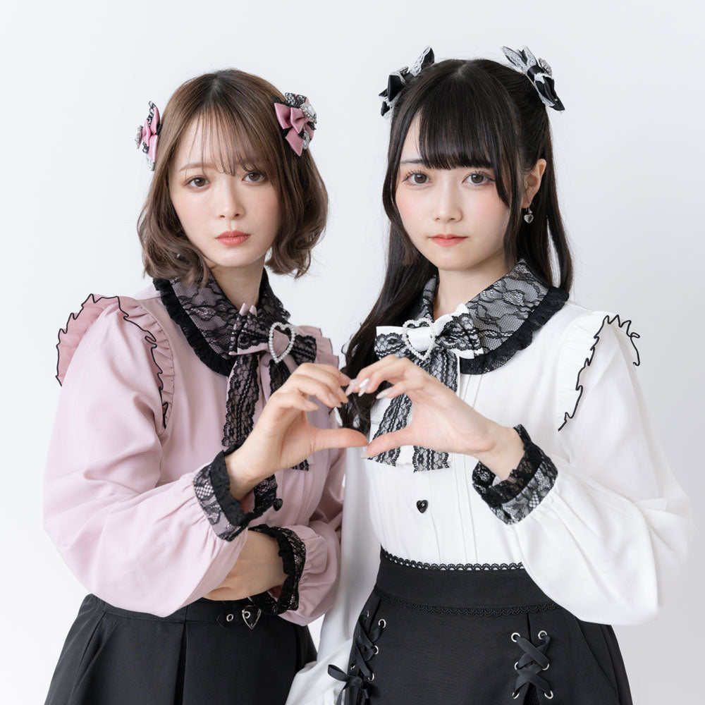 BABY リボンデシンブラウス 編み上げ ハートレース ピンク レースアップ ねこくみゃちゃんのドットリボン | BABY, THE STARS SHINE BRIGHT