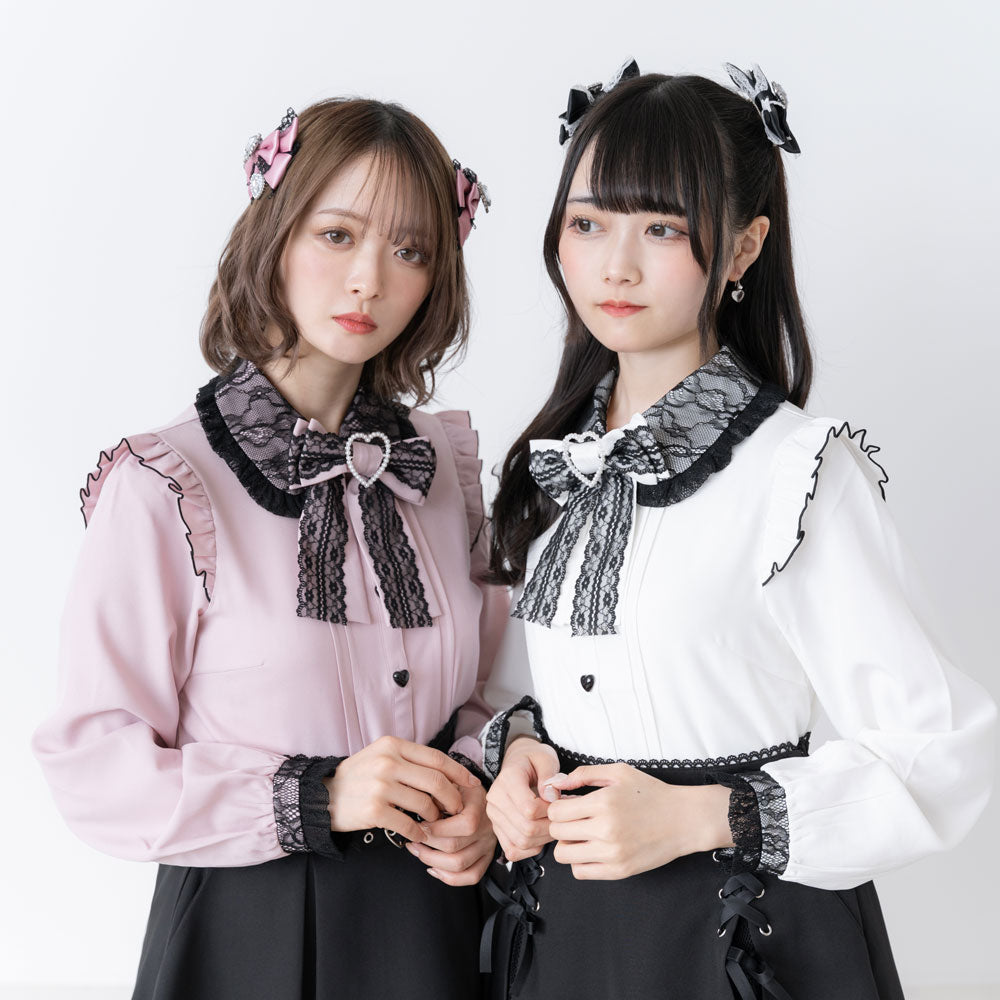 BABY リボンデシンブラウス ピンク 編み上げ フリル ハートレース ロリィタ Amazon | [QUNCHAORI] ロリータ フリルブラウス レース フリル