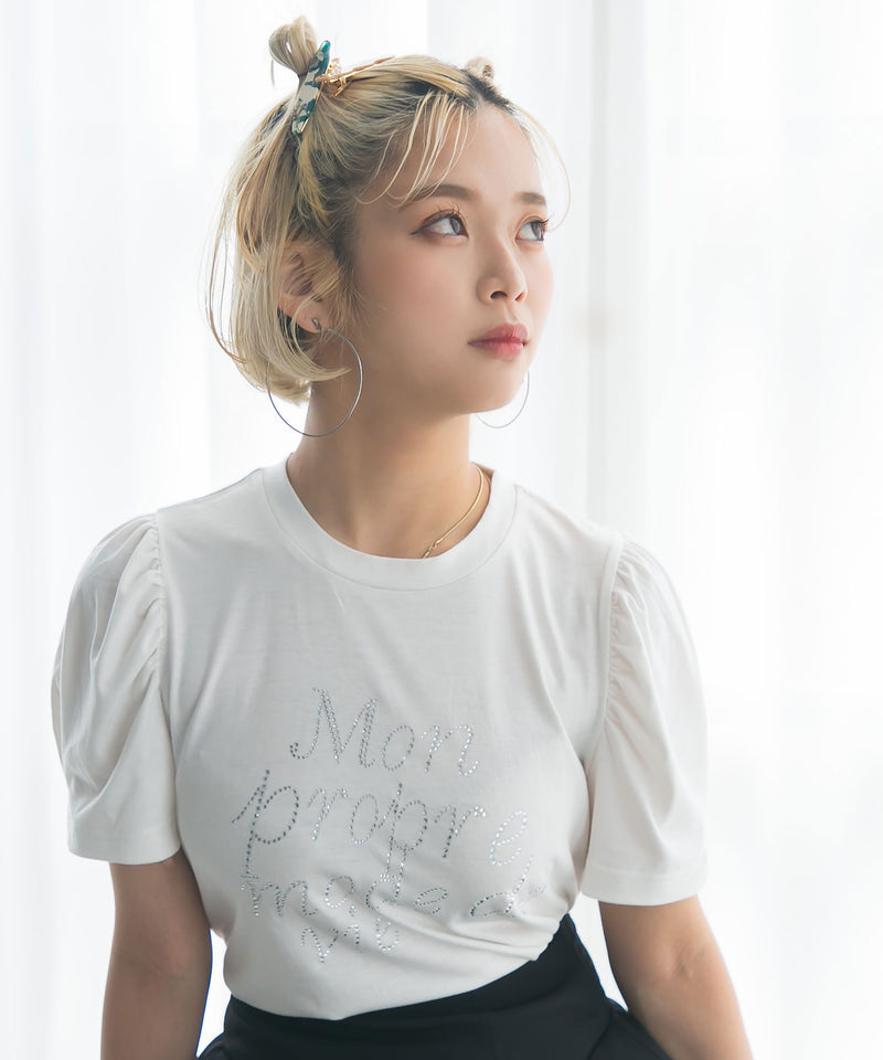 katie ラインストーン パフスリーブ Tシャツ STEPUP対象】【送料無料】【メール便】ストーンロゴパフスリーブ