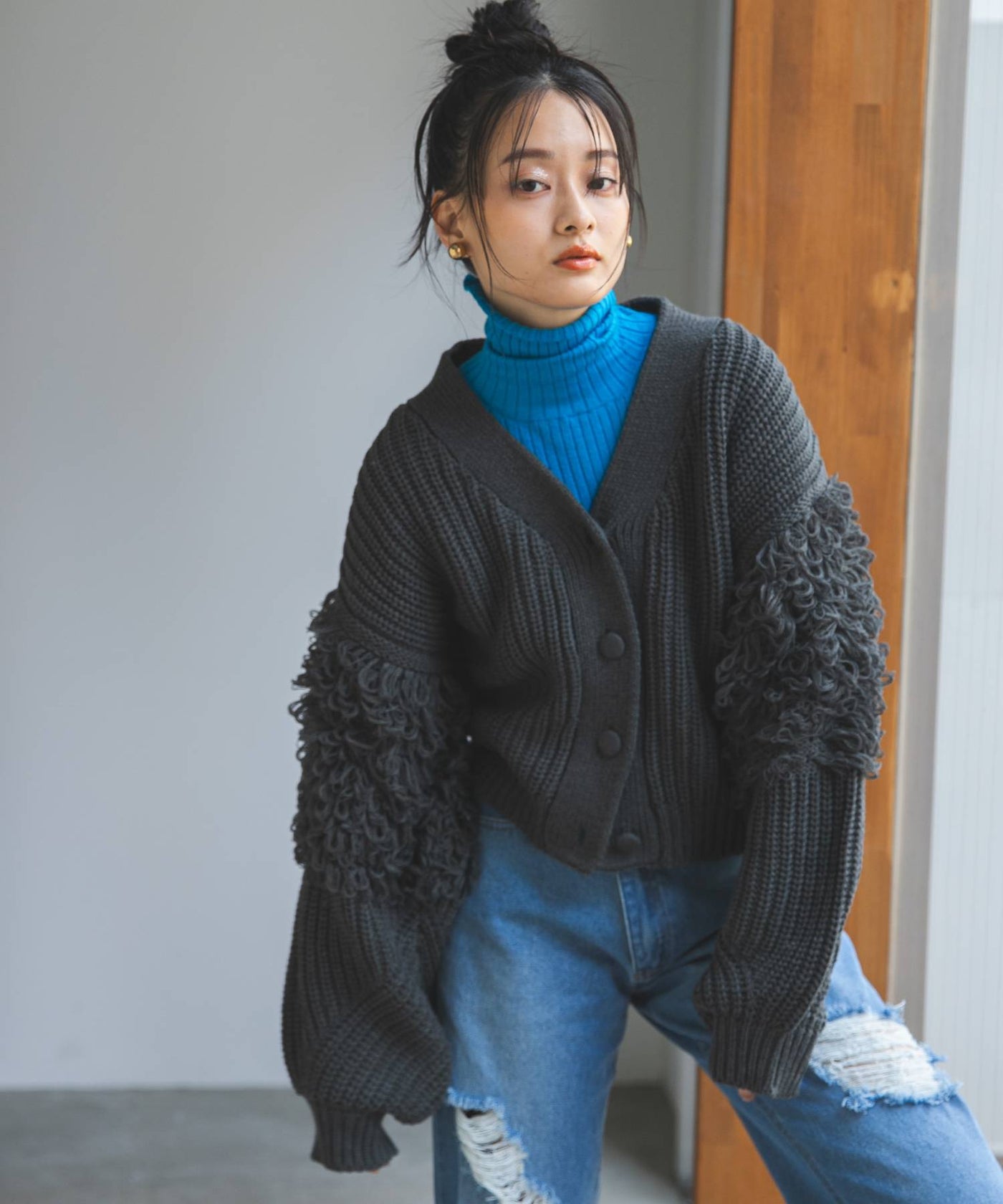 リブ編み ブラック Vネック カーディガン 婦人 なめらかリブ編みVネックカーディガン | 無印良品