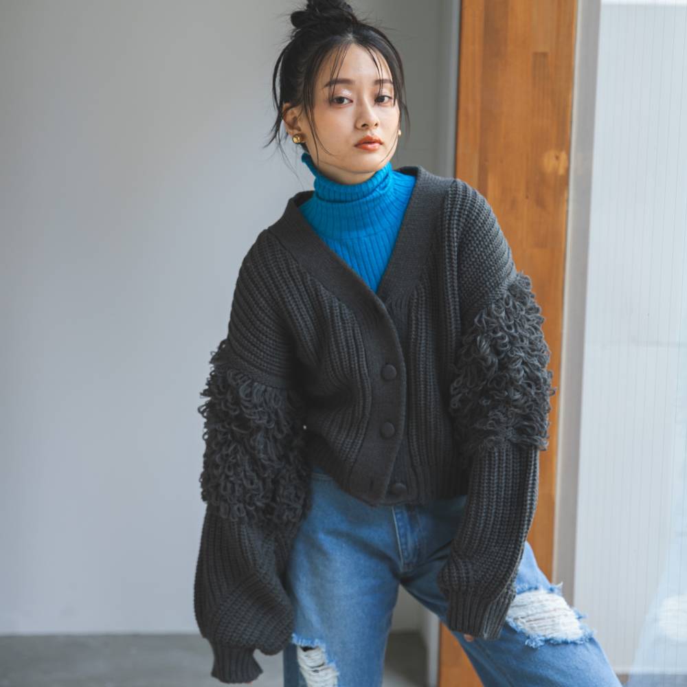 ループ編みVネックニットカーディガン – レディースファッション通販の