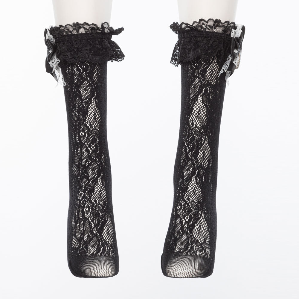 ハートパールビジューリボンレースショートソックス