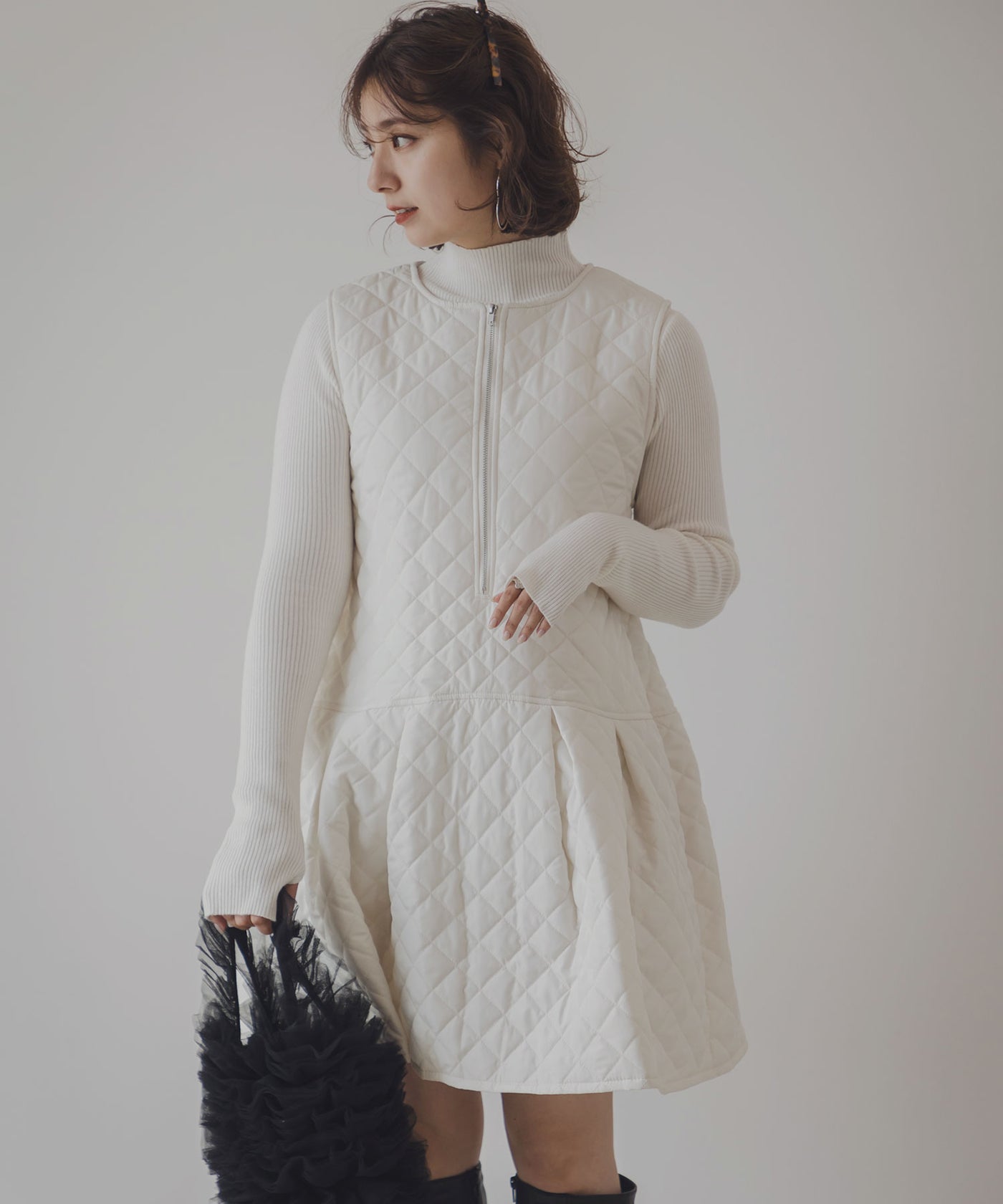 キルティングペプラムワンピース – レディースファッション通販の夢