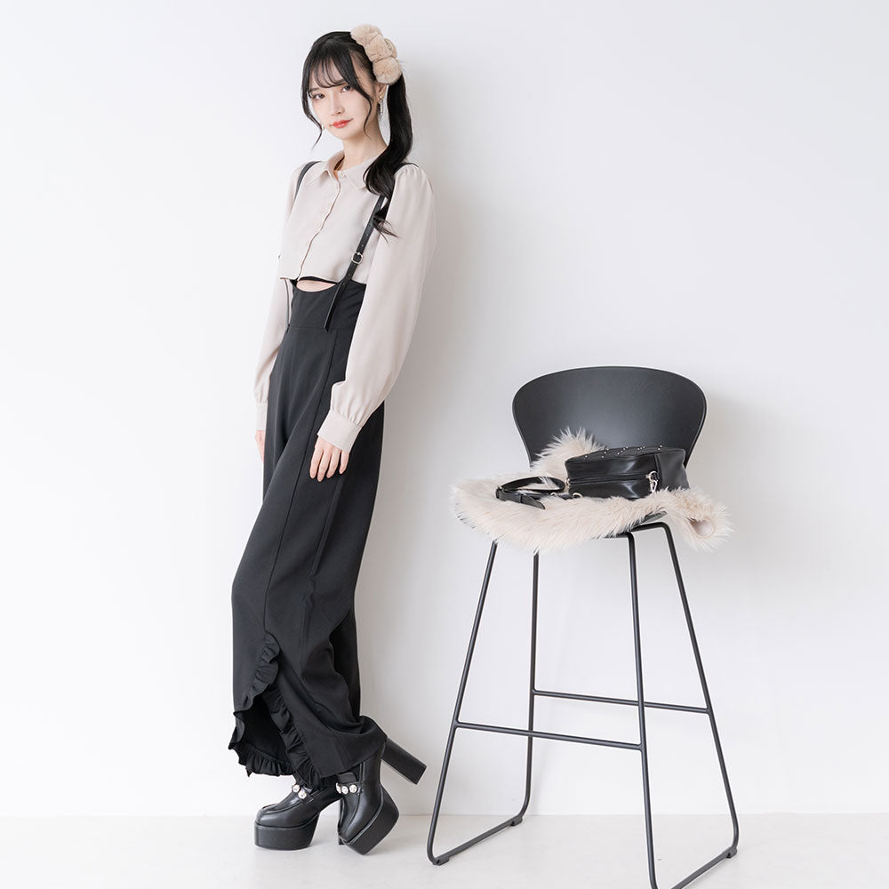 フリルスリーブTシャツ サスペンダーワイドパンツセット 4071703 フリルスリーブTシャツ サスペンダーワイドパンツセット 4071703