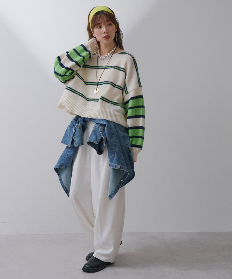 三点　KIRAキュロット　ボーダークロップドセーター　シェリエ　sheller