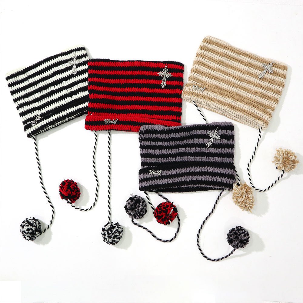 ポンポン付ねこ耳ボーダー編ニット帽 – レディースファッション通販の