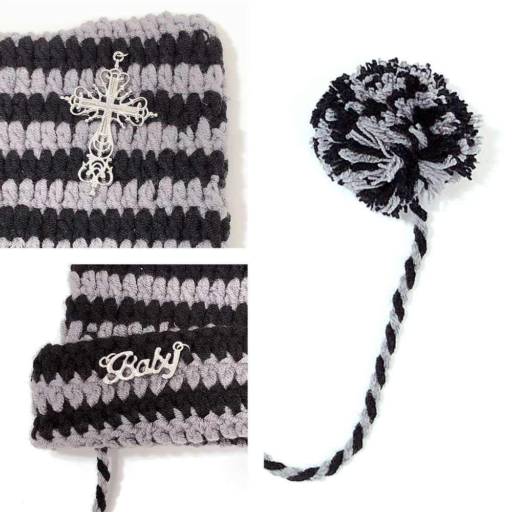 Richaros 猫耳ボーダー セール】星チャーム付きネコ耳ボーダーニット帽（5カラー