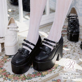 トリプルリボン厚底ローファーパンプス【大きいサイズ有】