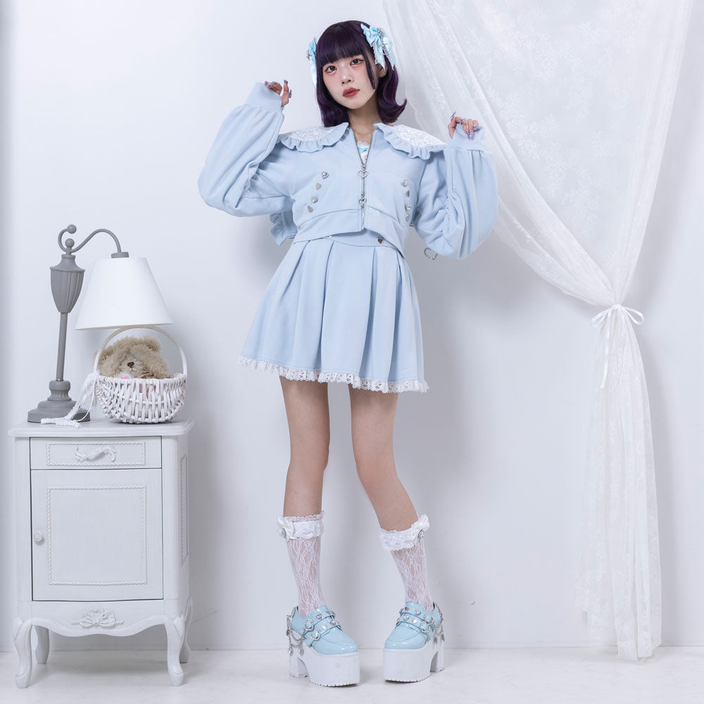 レースフリルパーカー×プリーツスカートセット – pium