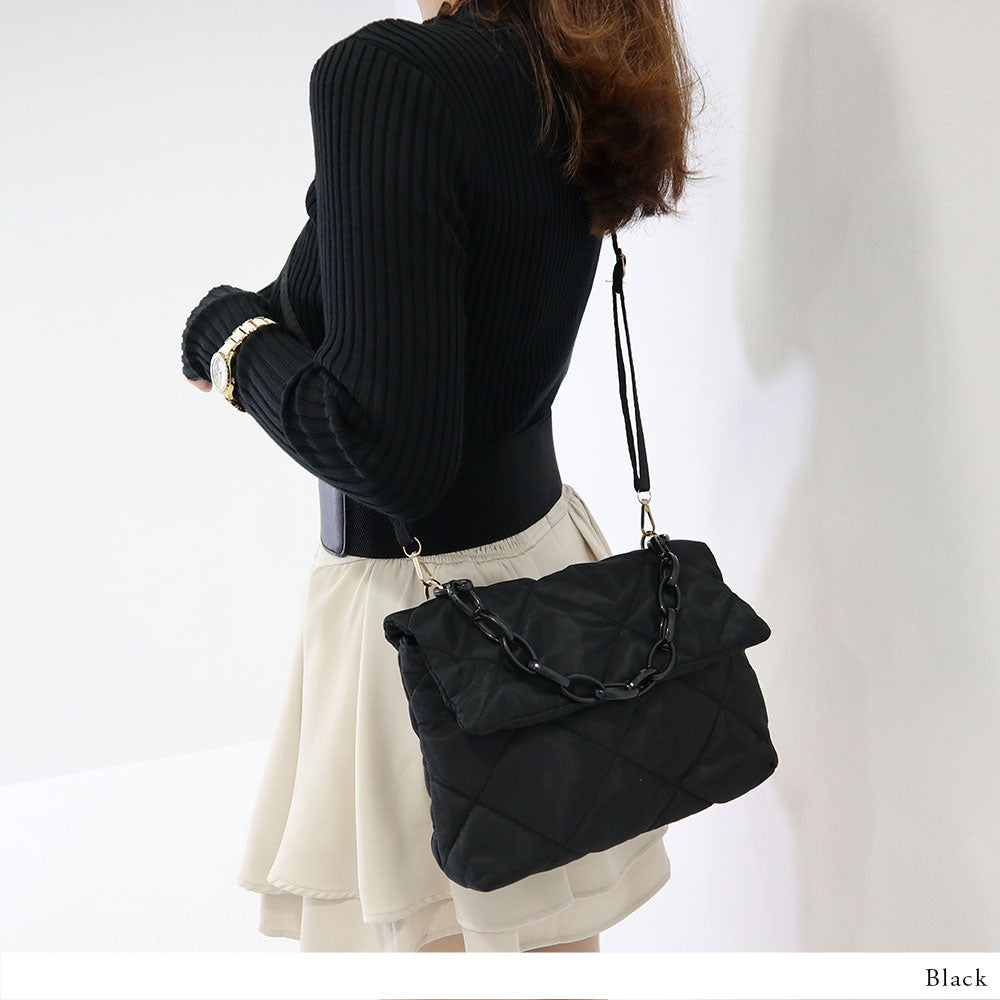 キルティングナイロン軽量ショルダーバッグ – レディースファッション