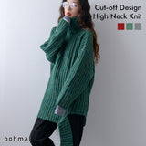 カットオフデザインハイネックメランジニット