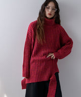 カットオフデザインハイネックメランジニット