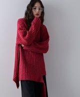 カットオフデザインハイネックメランジニット