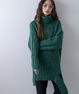 カットオフデザインハイネックメランジニット