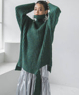 カットオフデザインハイネックメランジニット