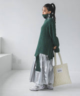 カットオフデザインハイネックメランジニット