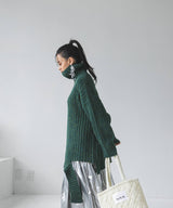 カットオフデザインハイネックメランジニット