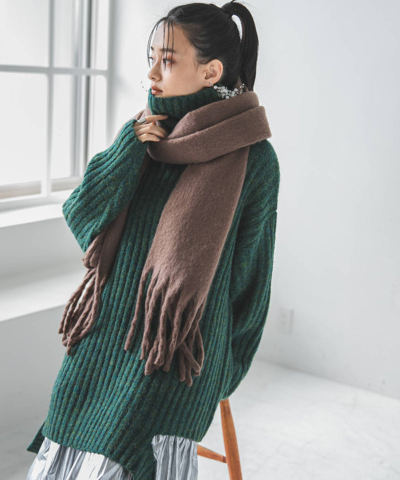 カットオフデザインハイネックメランジニット