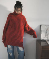 カットオフデザインハイネックメランジニット