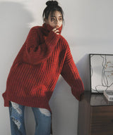 カットオフデザインハイネックメランジニット