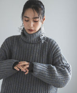 カットオフデザインハイネックメランジニット