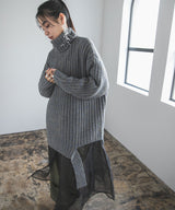 カットオフデザインハイネックメランジニット