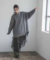 カットオフデザインハイネックメランジニット