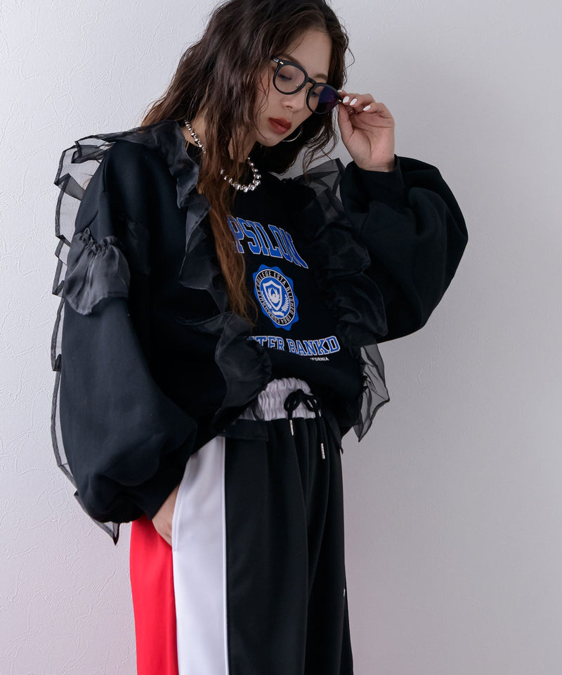 異素材フリル裏起毛スウェット