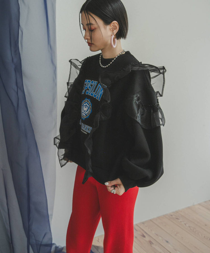 異素材フリル裏起毛スウェット