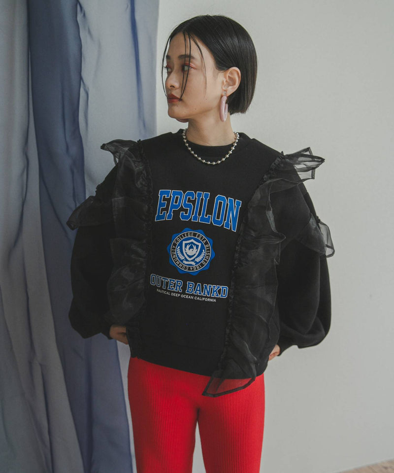 異素材フリル裏起毛スウェット