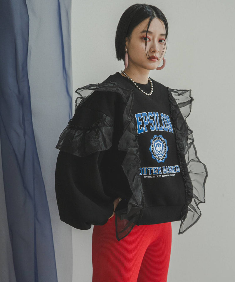 異素材フリル裏起毛スウェット