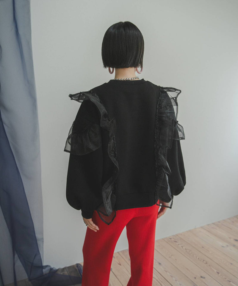 異素材フリル裏起毛スウェット