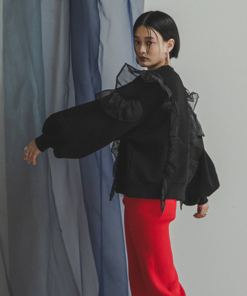 異素材フリル裏起毛スウェット