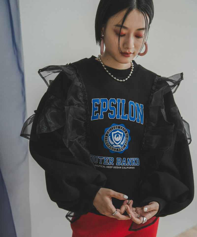 異素材フリル裏起毛スウェット