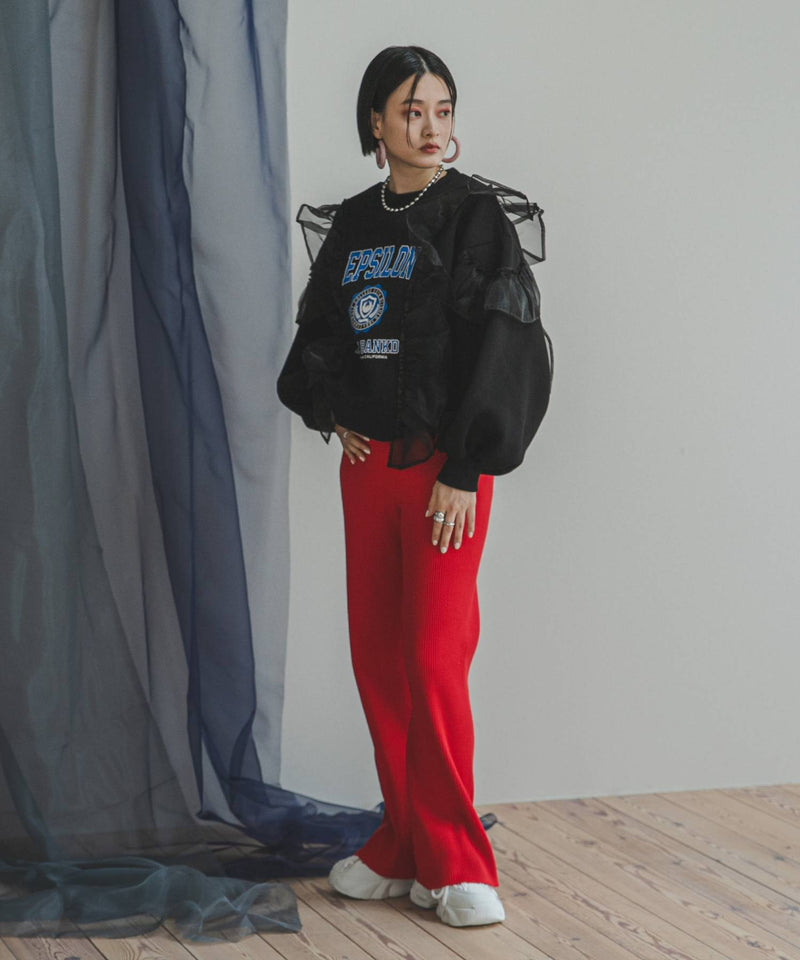 異素材フリル裏起毛スウェット