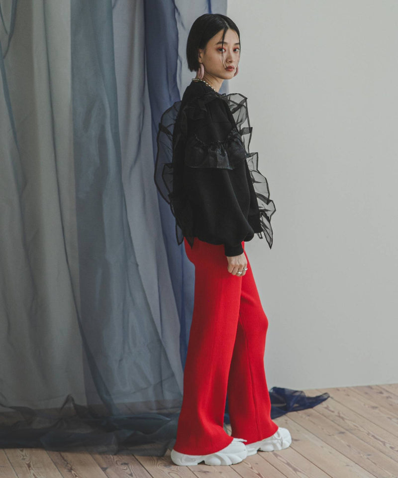 異素材フリル裏起毛スウェット