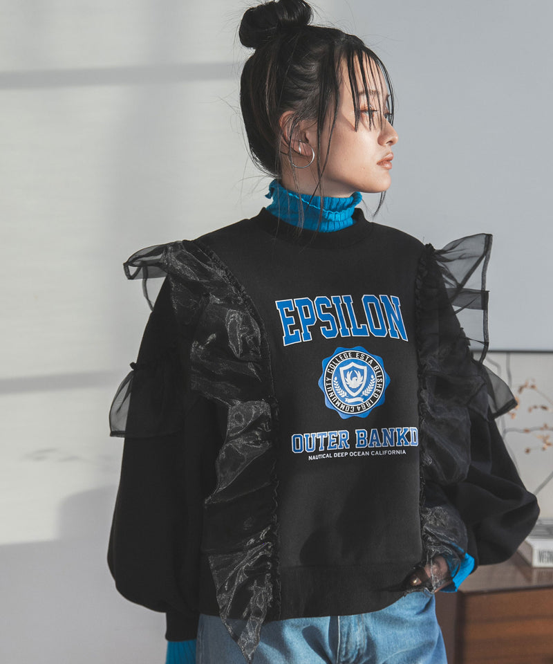 異素材フリル裏起毛スウェット