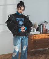 異素材フリル裏起毛スウェット