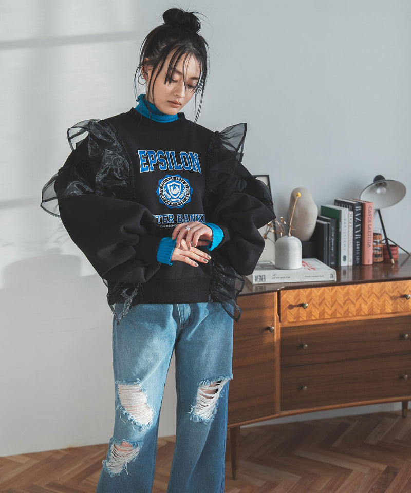 異素材フリル裏起毛スウェット