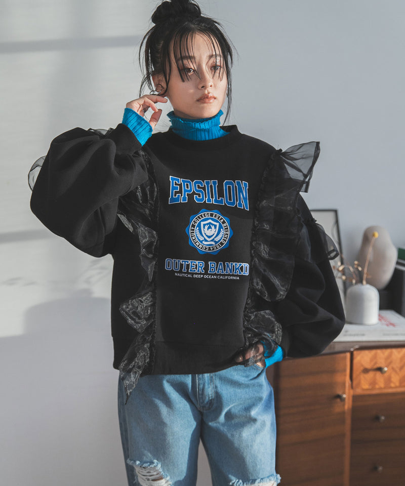 異素材フリル裏起毛スウェット