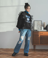 異素材フリル裏起毛スウェット