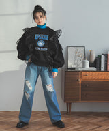 異素材フリル裏起毛スウェット