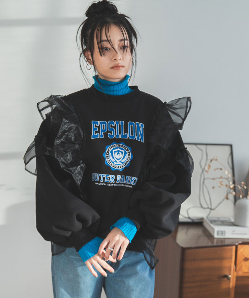 異素材フリル裏起毛スウェット