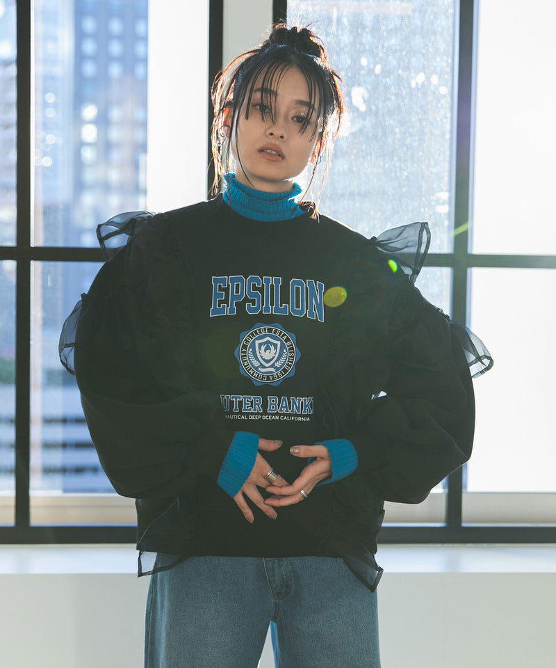 異素材フリル裏起毛スウェット