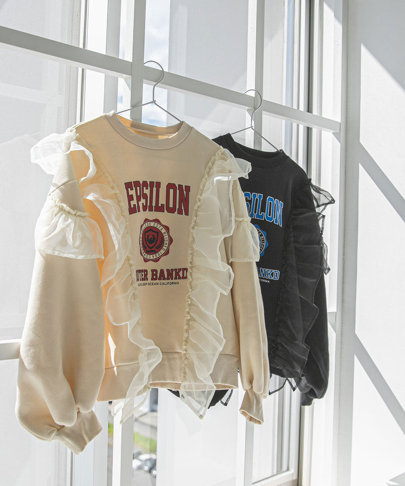 異素材フリル裏起毛スウェット