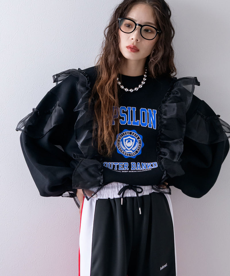 異素材フリル裏起毛スウェット