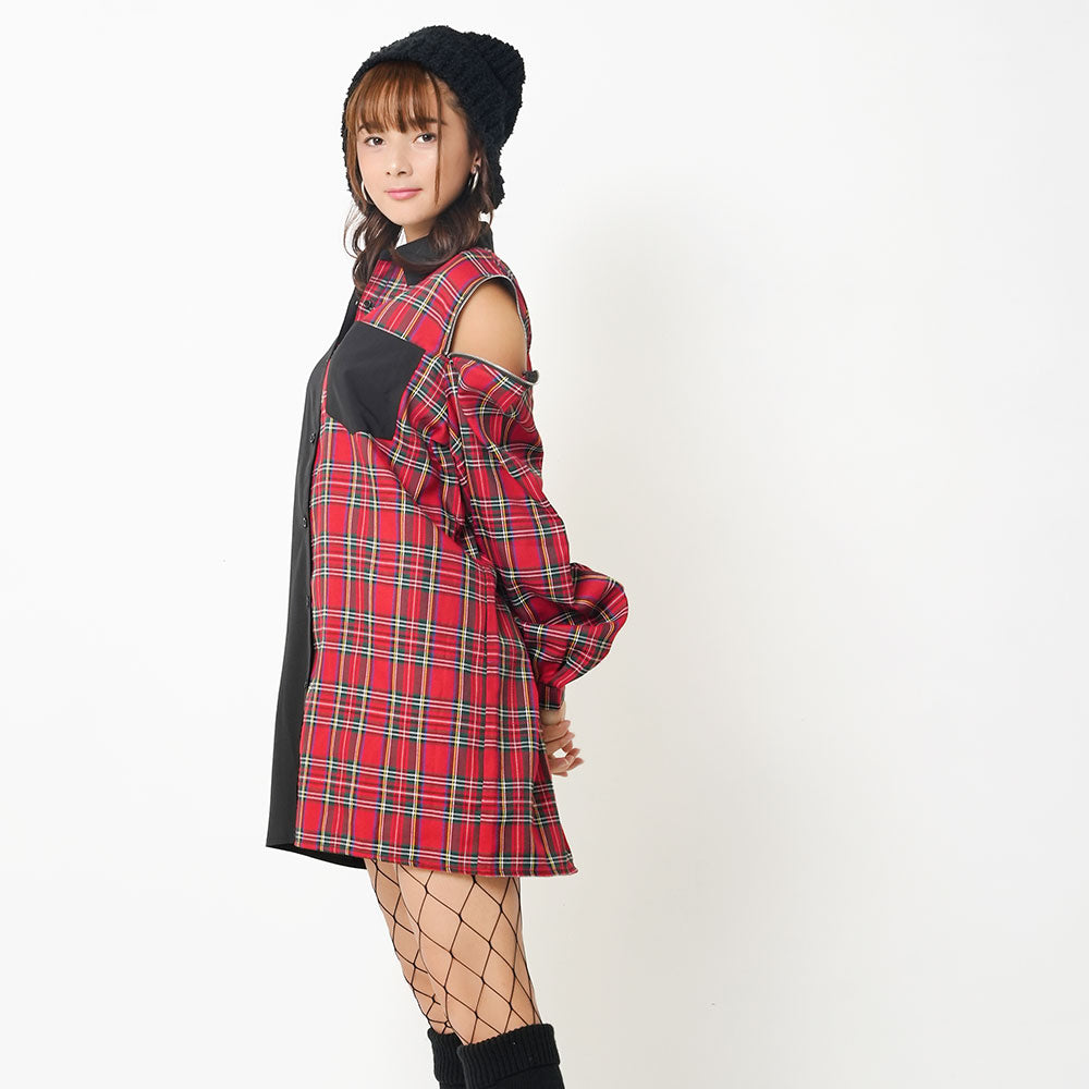 バイカラー肩開きBIGシャツワンピース – レディースファッション通販の