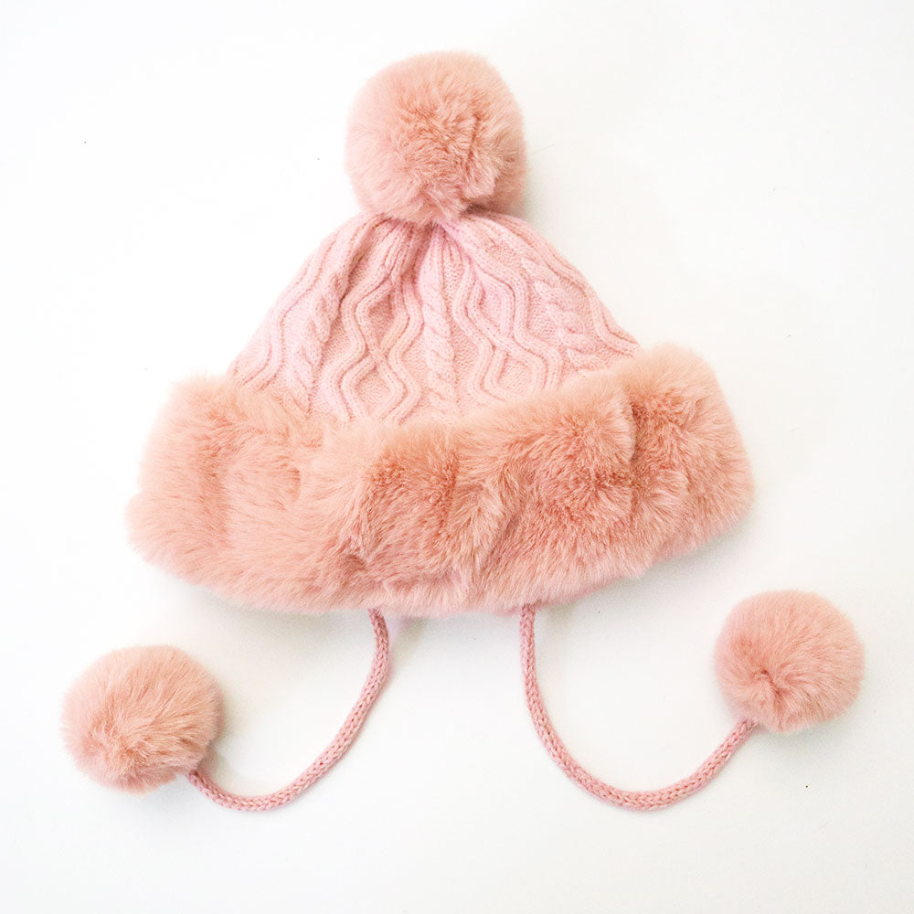 ふわふわポンポン付フェイクファーニット帽 – レディースファッション