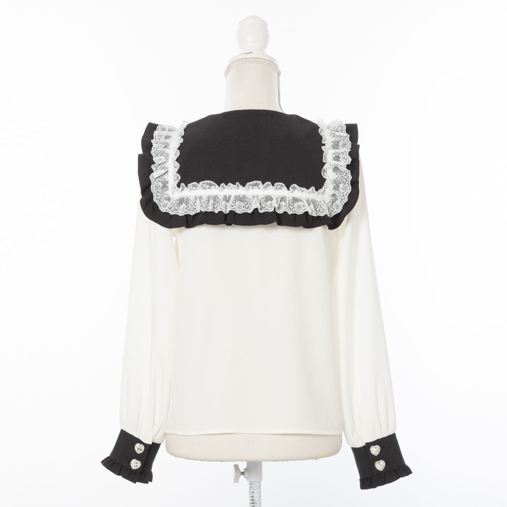 ハートリボンたっぷりフリルセーラーブラウス – レディース